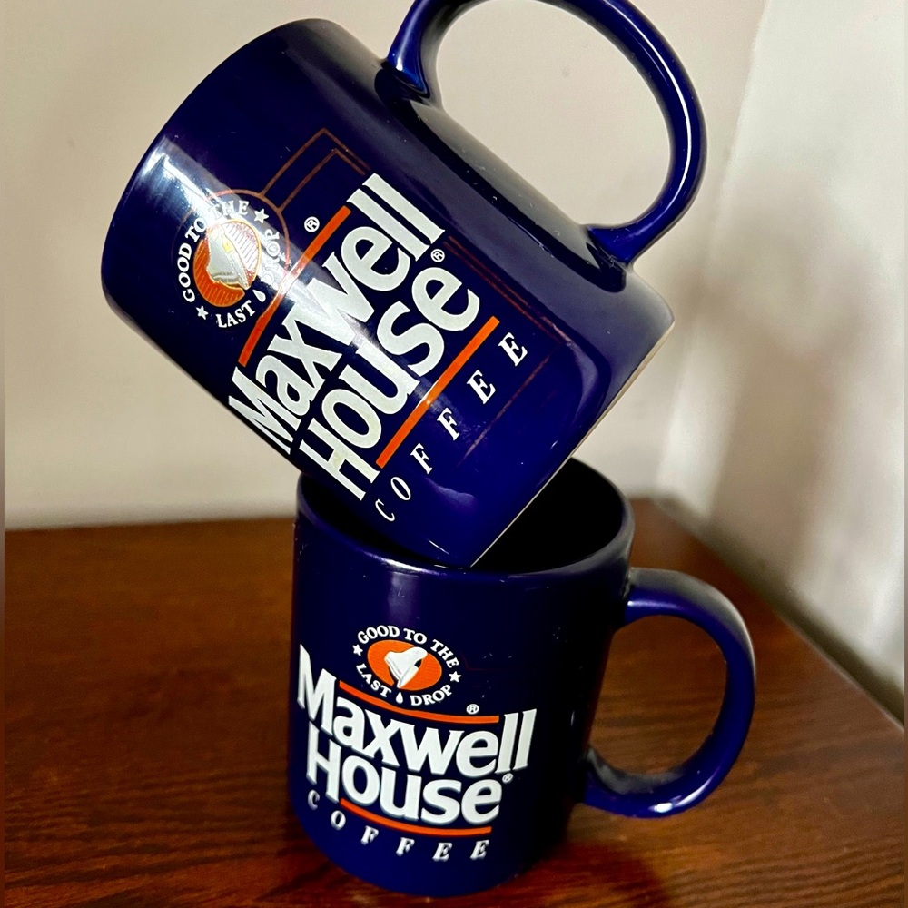 VINTAGE MAXWELL HOUSE COFFEE MUG PAIR DARK BLUE